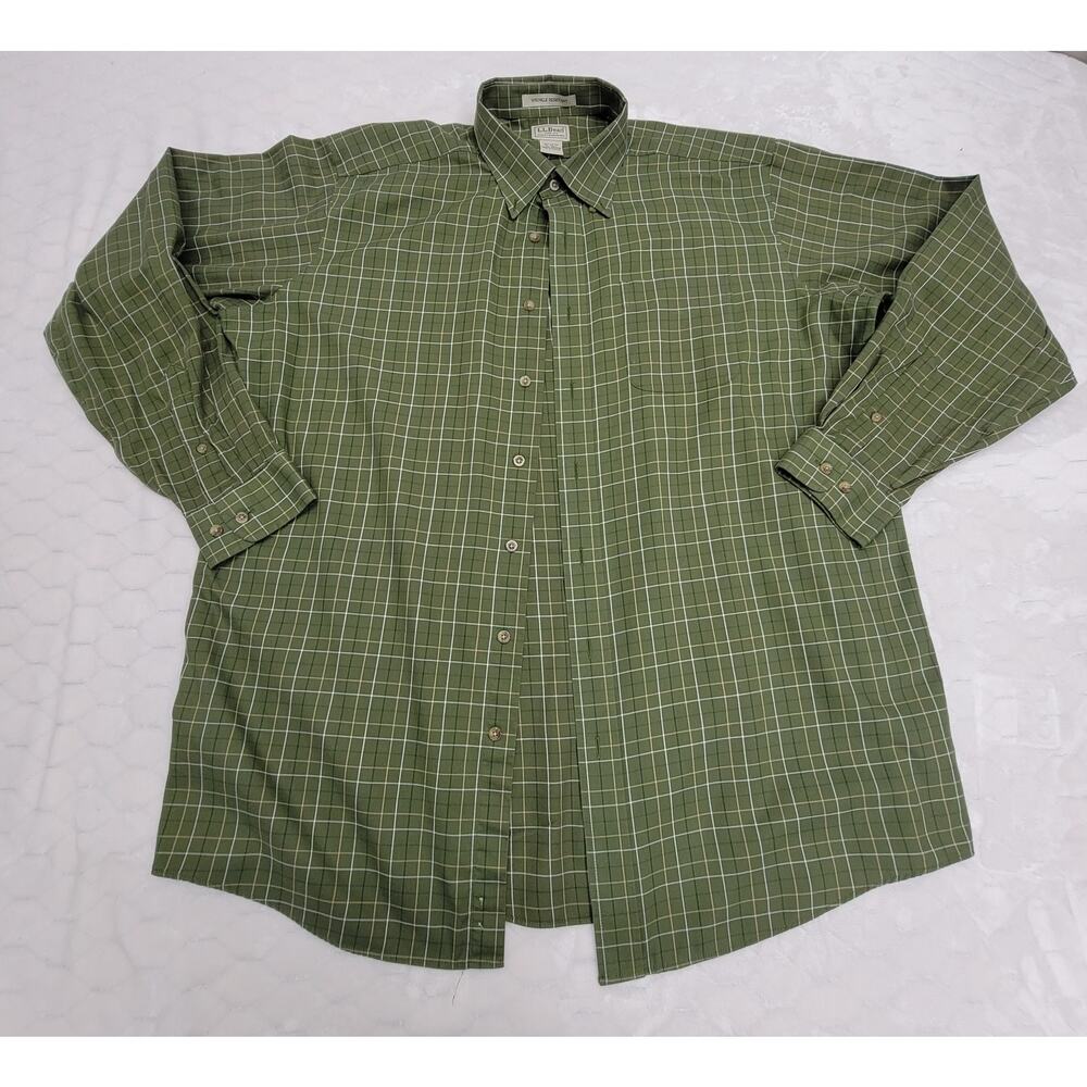 LL Bean Mens XL Tall Shirt Green Plaid Wrinkle Resistant Button Down Cotton